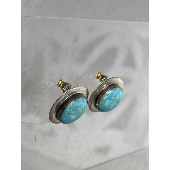 DTR Jay King 925 Turquoise Button Shaped Pierced Earrings Vintage - Picture 2 of 4